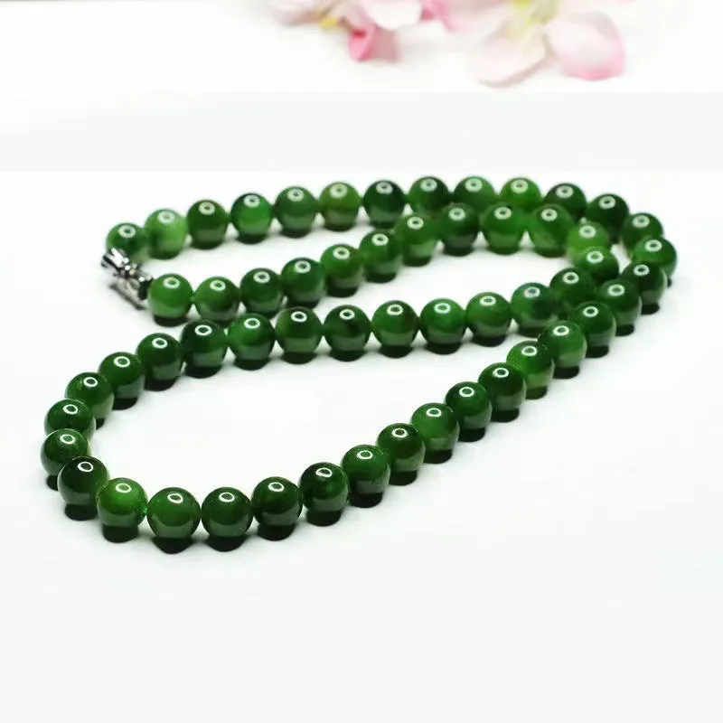 Natural Hetian Jade Necklace Russian Material Jasper Bead Chain Jade Jewelry