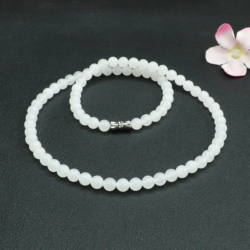 Natural Hetian Jade Necklace, White Jade Beads Jewelry