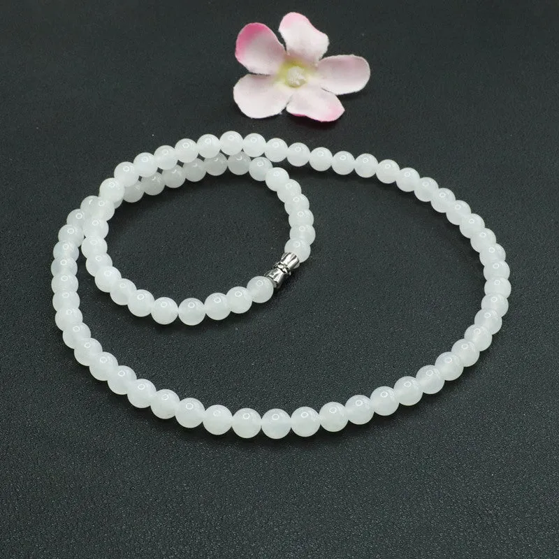 Natural Hetian Jade Necklace, White Jade Beads Jewelry