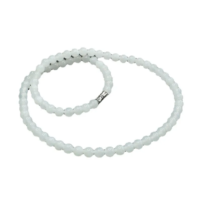 Natural Hetian Jade Necklace, White Jade Beads Jewelry