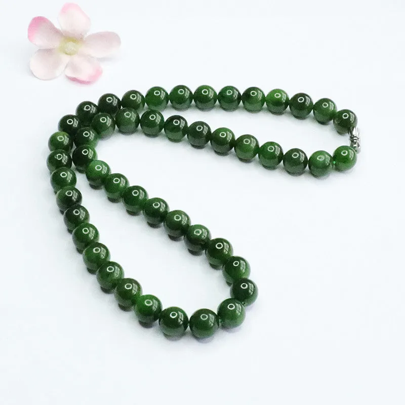 Natural Hotan Jade Necklace Spinach Green Russian Jasper Beads Jewelry