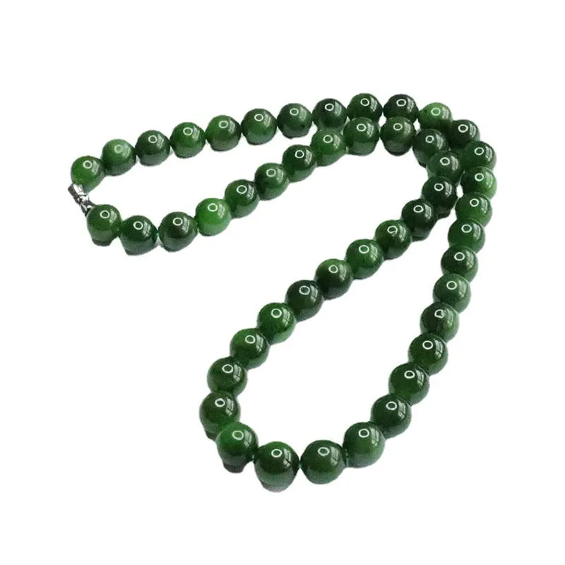 Natural Hotan Jade Necklace Spinach Green Russian Jasper Beads Jewelry