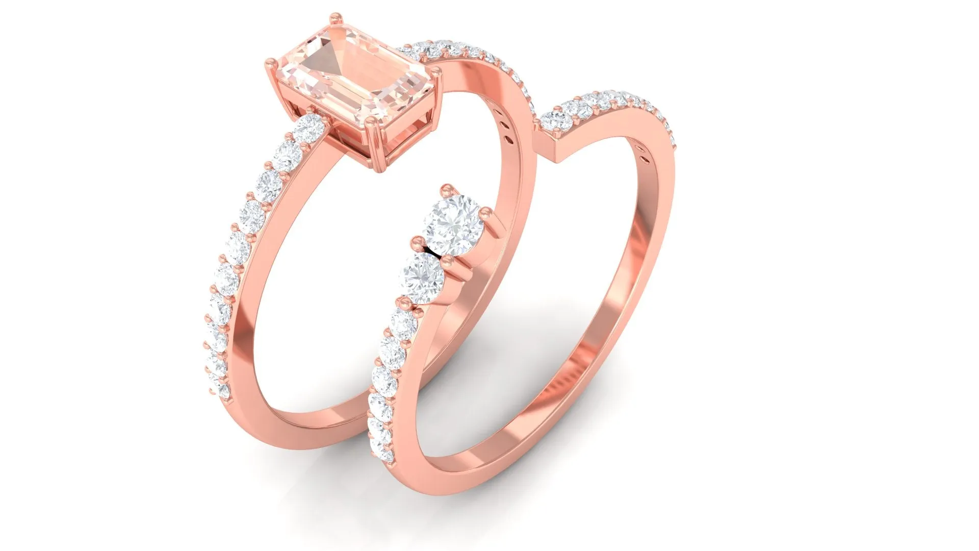 Natural Morganite and Diamond Stackable Ring Set