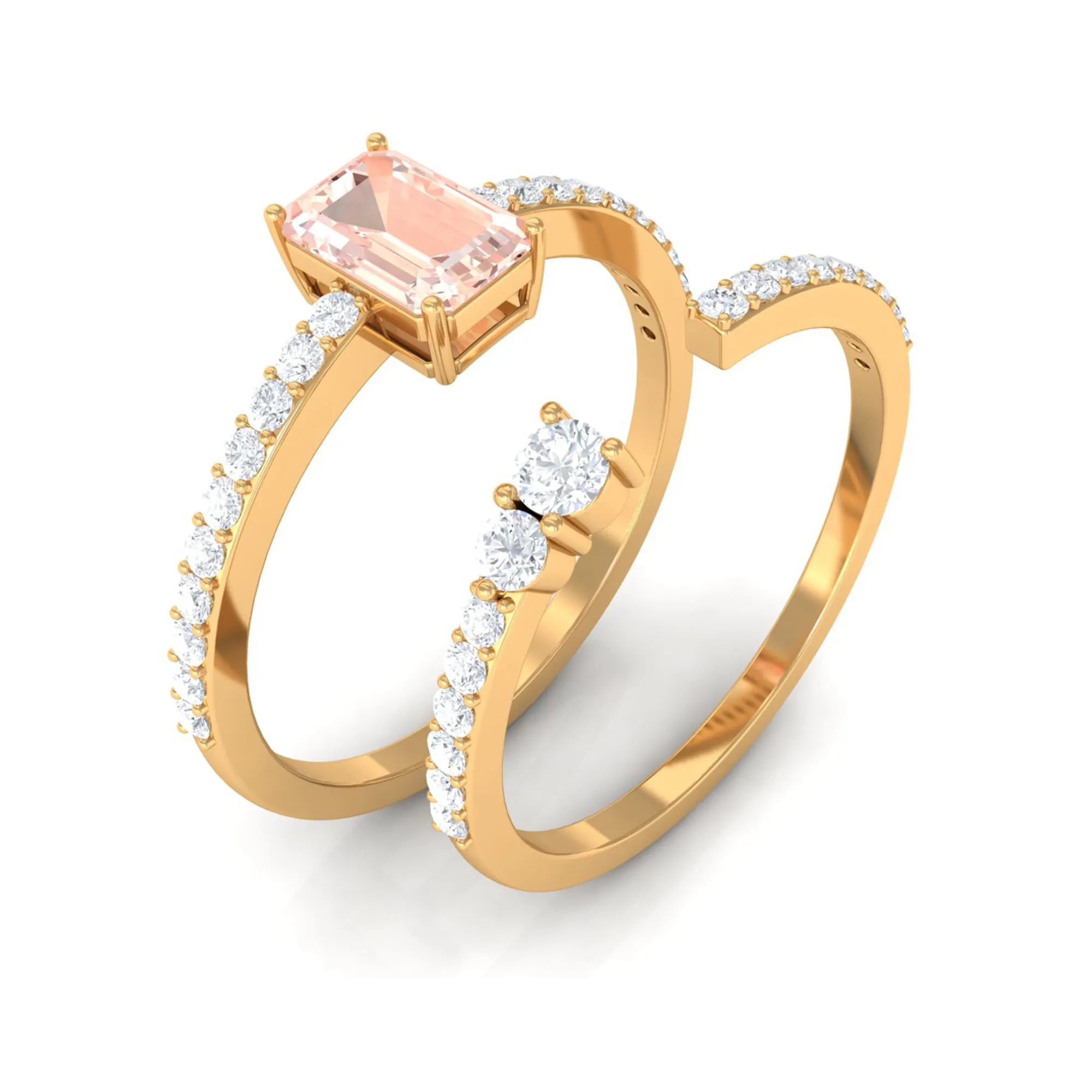 Natural Morganite and Diamond Stackable Ring Set