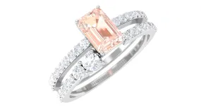 Natural Morganite and Diamond Stackable Ring Set