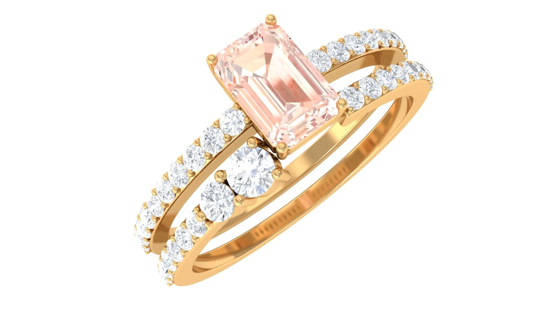 Natural Morganite and Diamond Stackable Ring Set