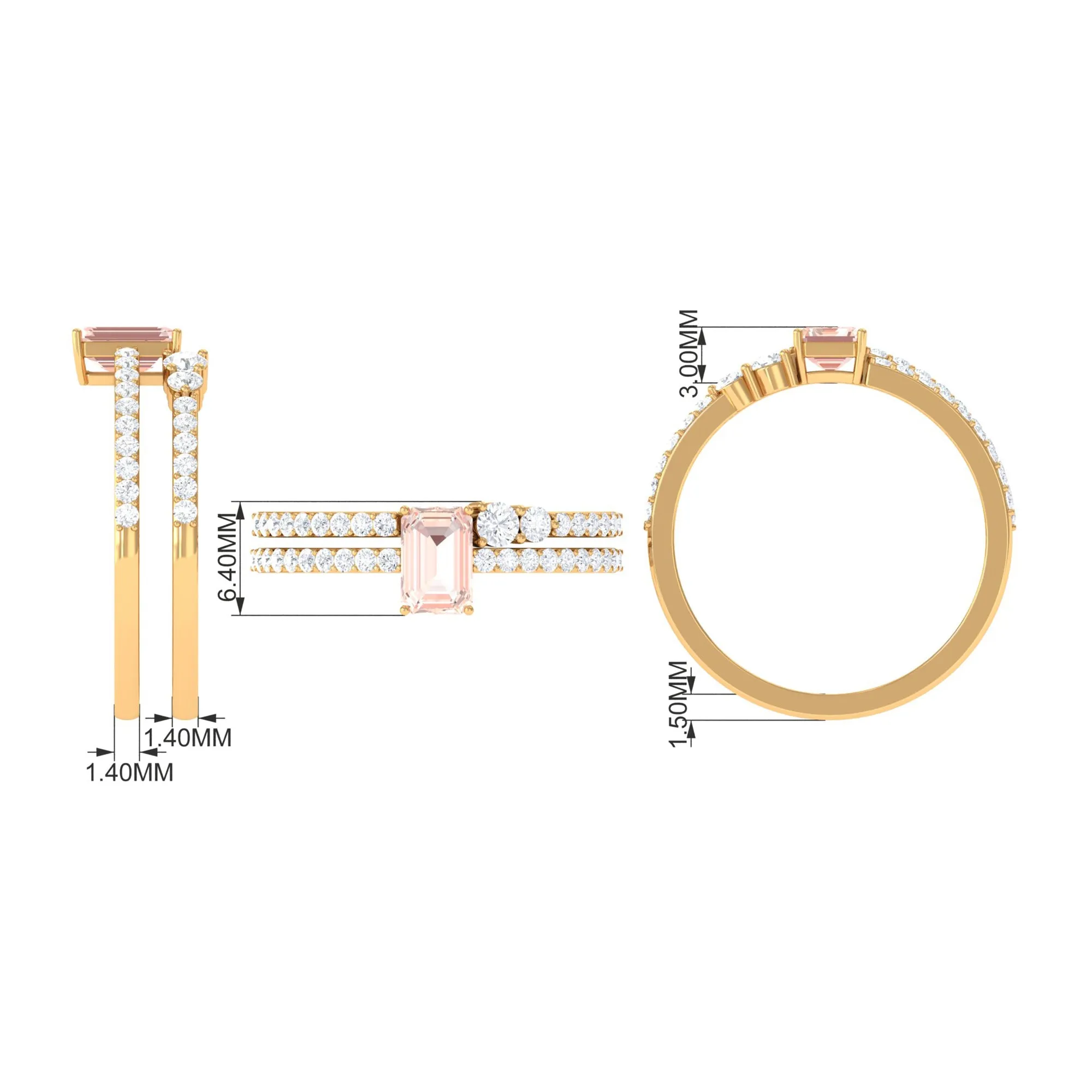 Natural Morganite and Diamond Stackable Ring Set