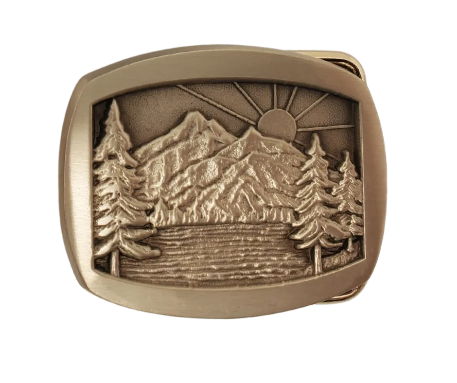 Nature Scene Small Belt Buckle Pewter