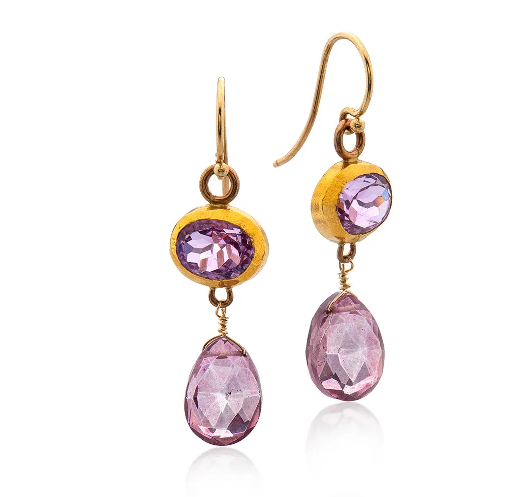 Nava Zahavi Yellow Gold Pink Topaz Earrings