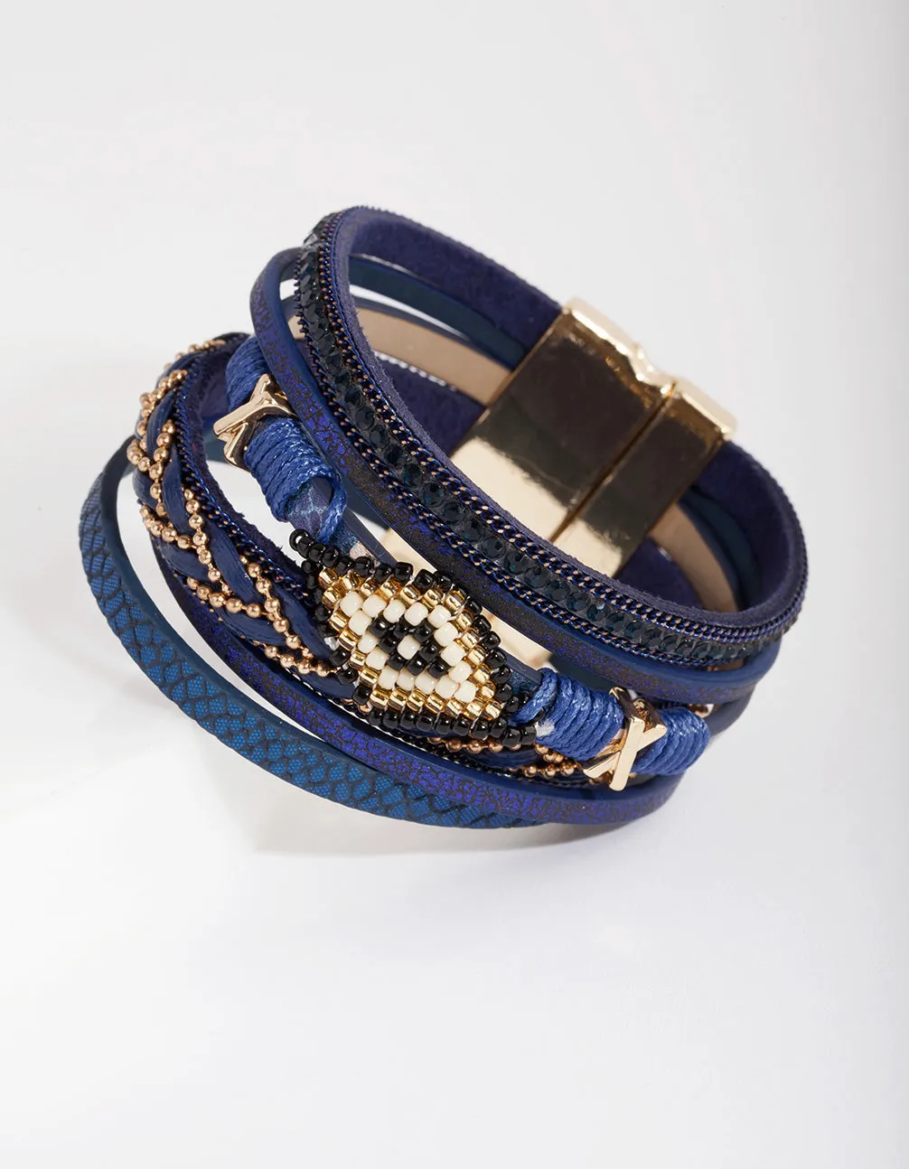 Navy Metallic Strand Cuff Bracelet