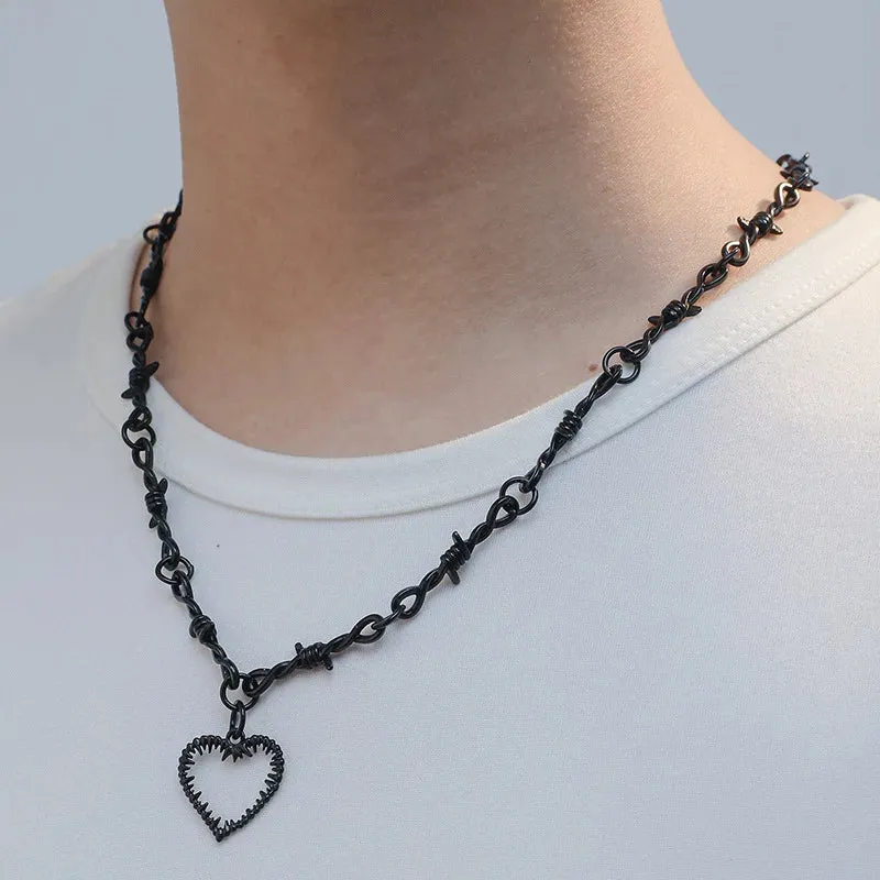 New Korean Fashion Punk Hollow Flame Love Pendant Necklace Men's Women's Simple Rock Pendant Necklace Cool Gift Jewelry