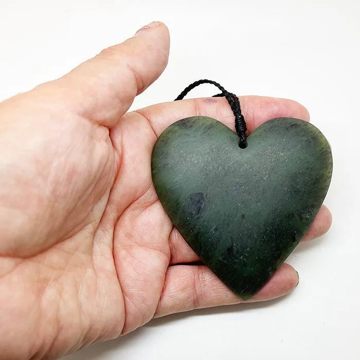 Ngai Tahu NZ Greenstone 7cm Matt Heart Necklace