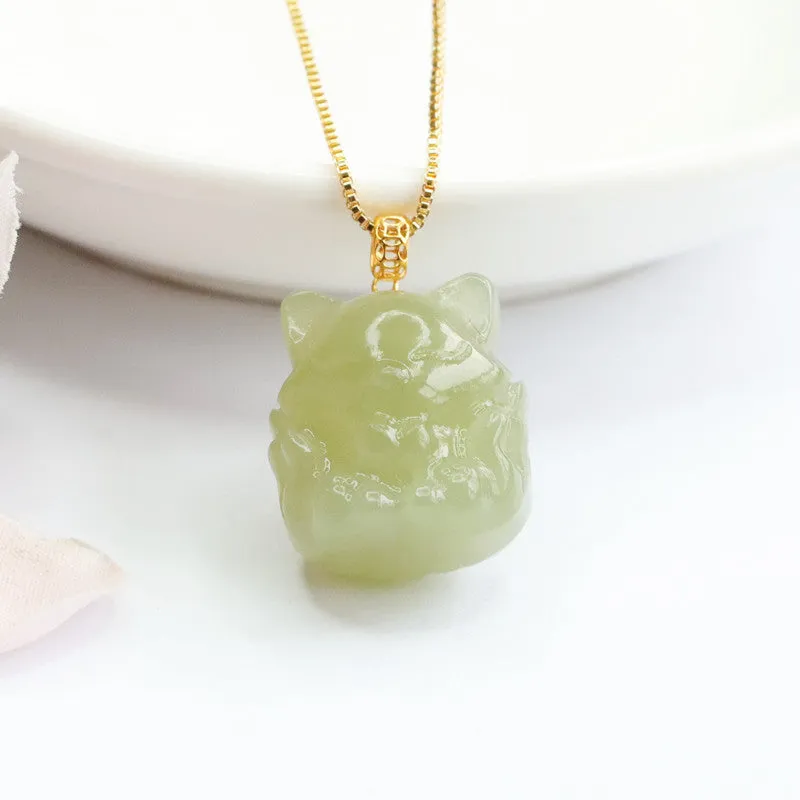 Nine Tailed Fox Necklace Crafted with Natural Hotan Jade