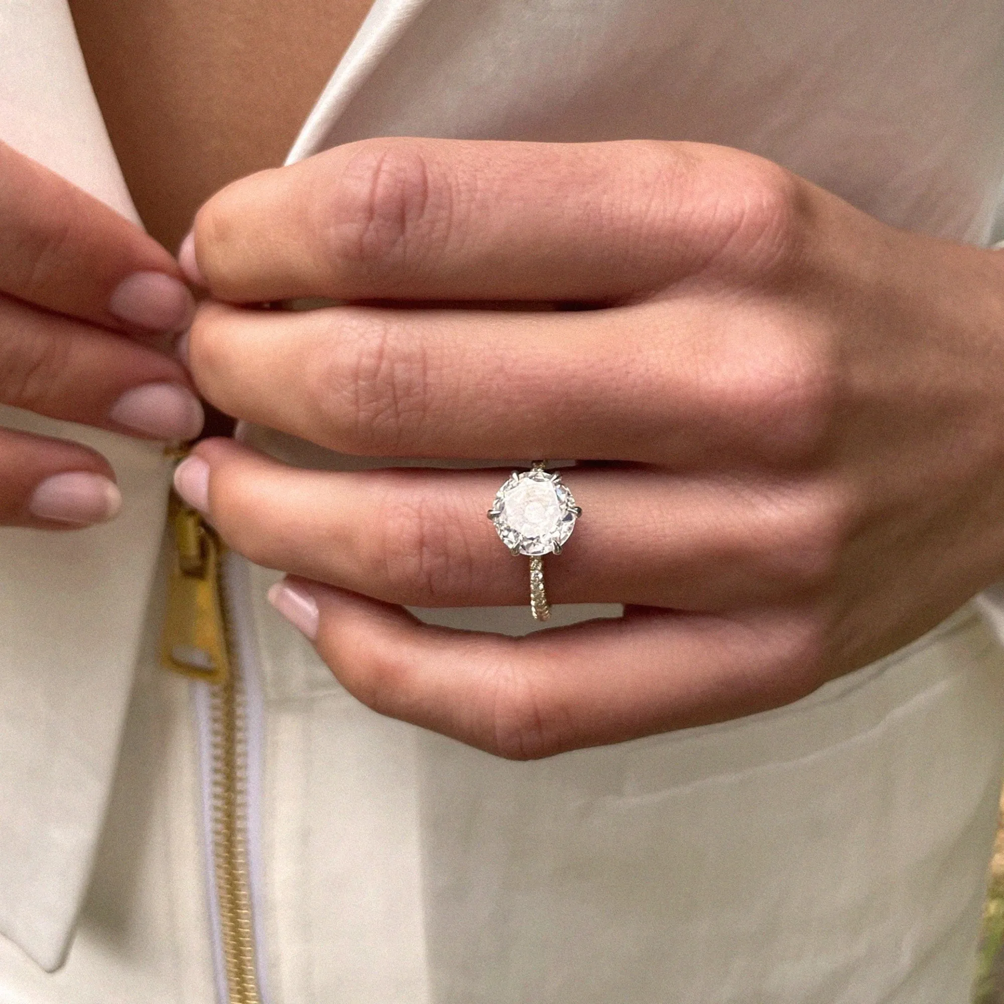 Old Mine Cut Diamond Setting with Pavé Diamond Band