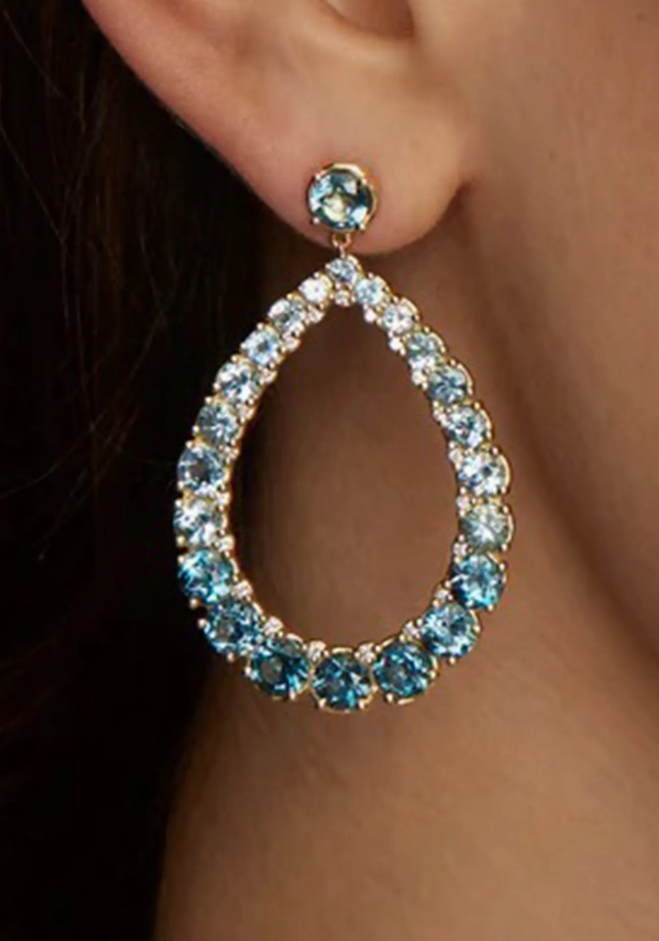 Ombré Pear Shape, 18K Yellow Gold, Aquamarine, Blue Topaz   Diamond Earrings