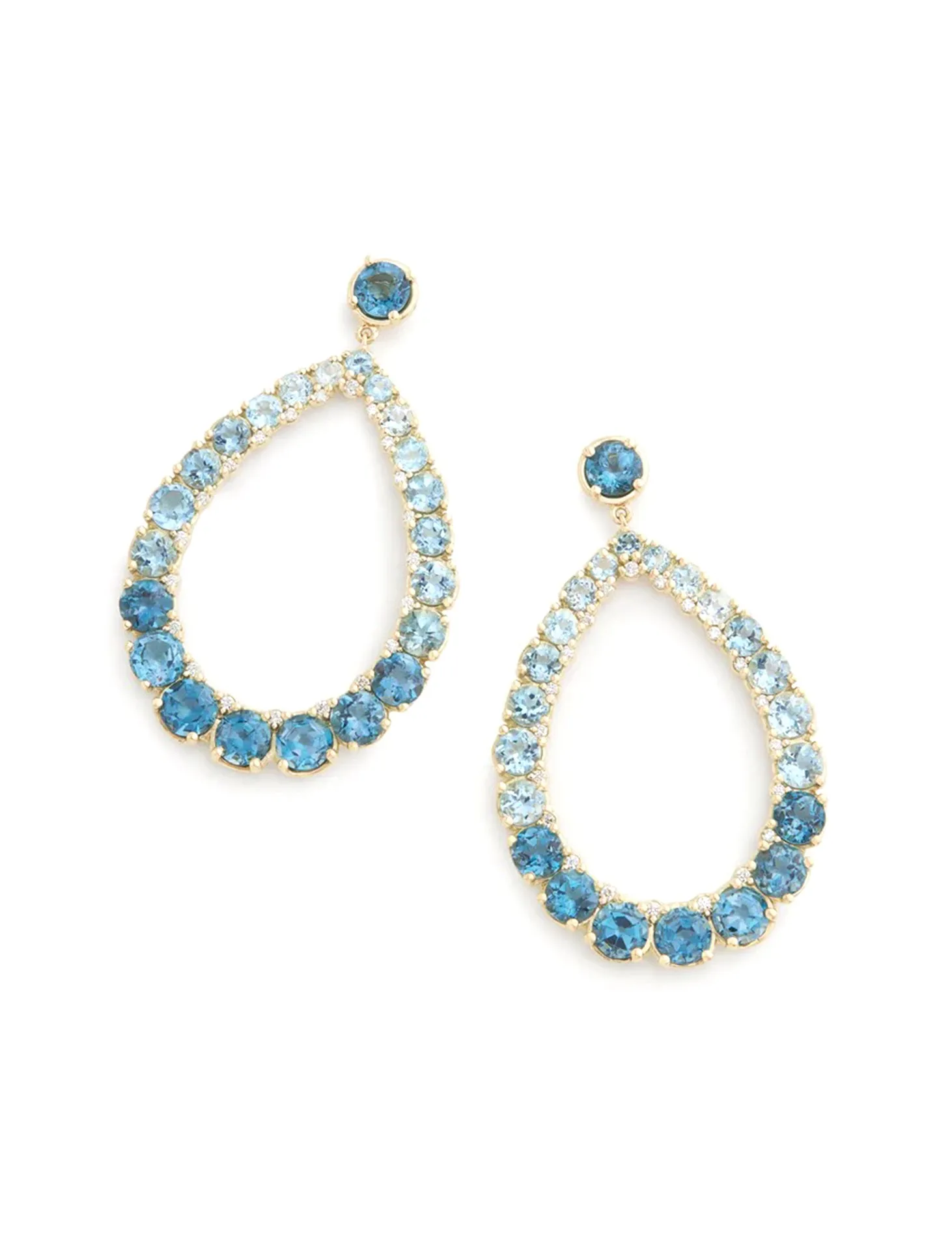 Ombré Pear Shape, 18K Yellow Gold, Aquamarine, Blue Topaz   Diamond Earrings