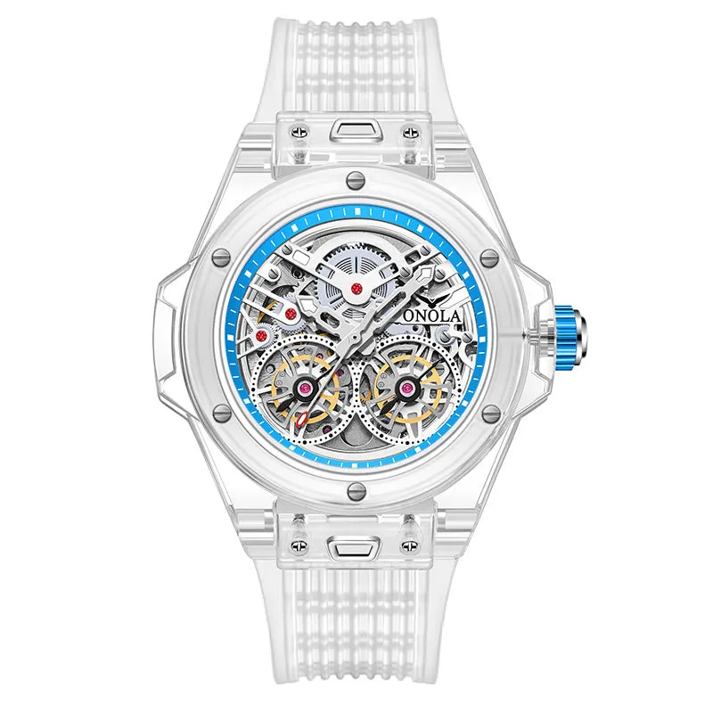 ONOLA Amazing 48mm Skeleton Transparent Watch with Visible Gears