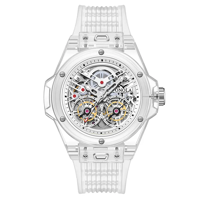 ONOLA Amazing 48mm Skeleton Transparent Watch with Visible Gears