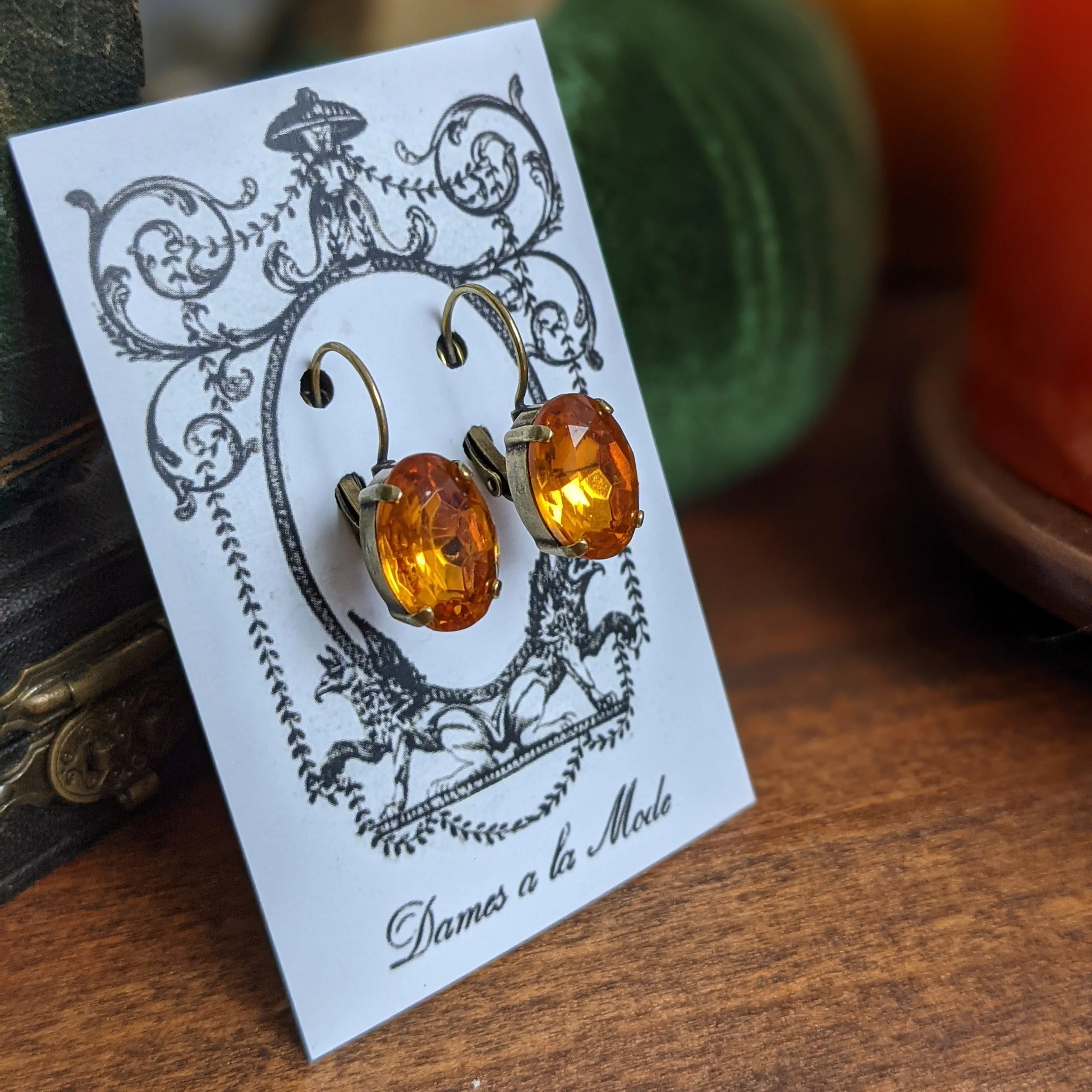 Orange Topaz Crystal Earrings - Medium Oval