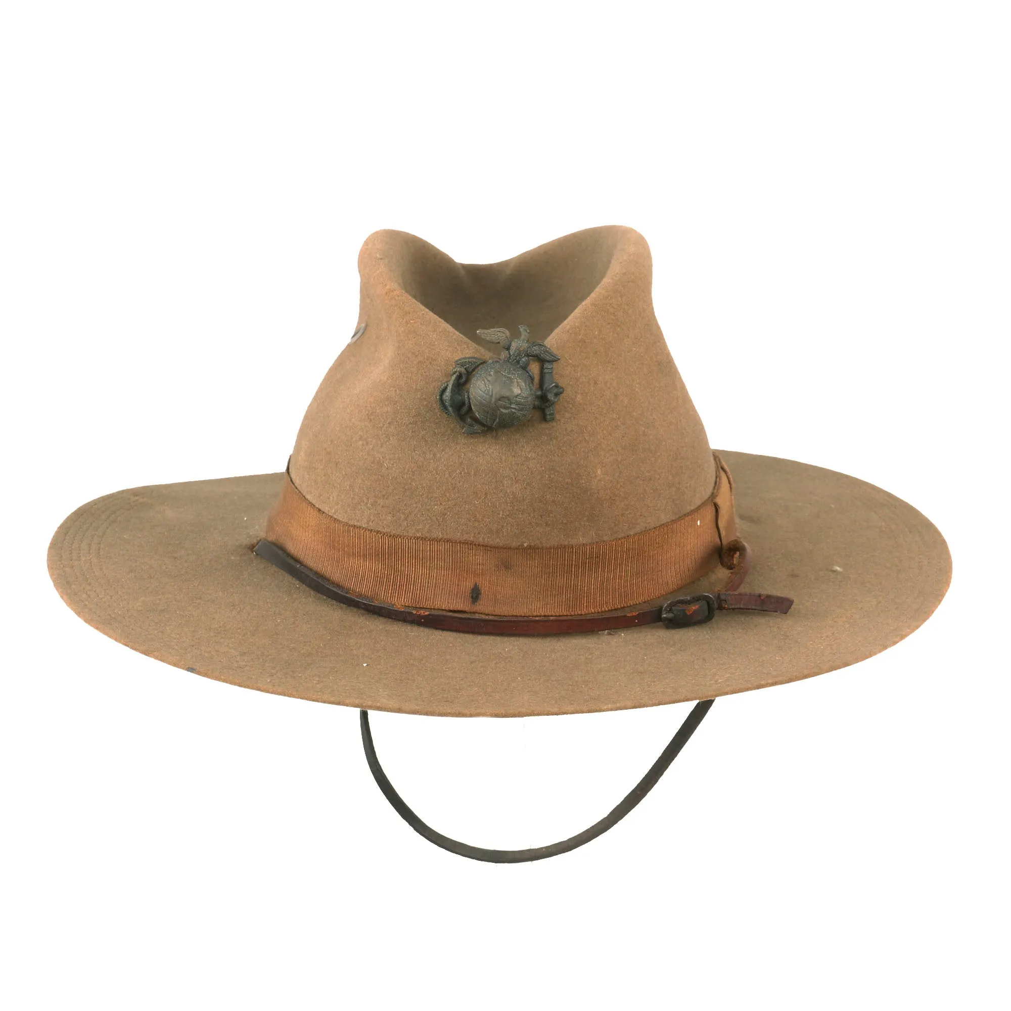 Original U.S. WWI Marine Corps M-1912 Campaign Hat with Early EGA Device & Chinstrap - Size 6⅞