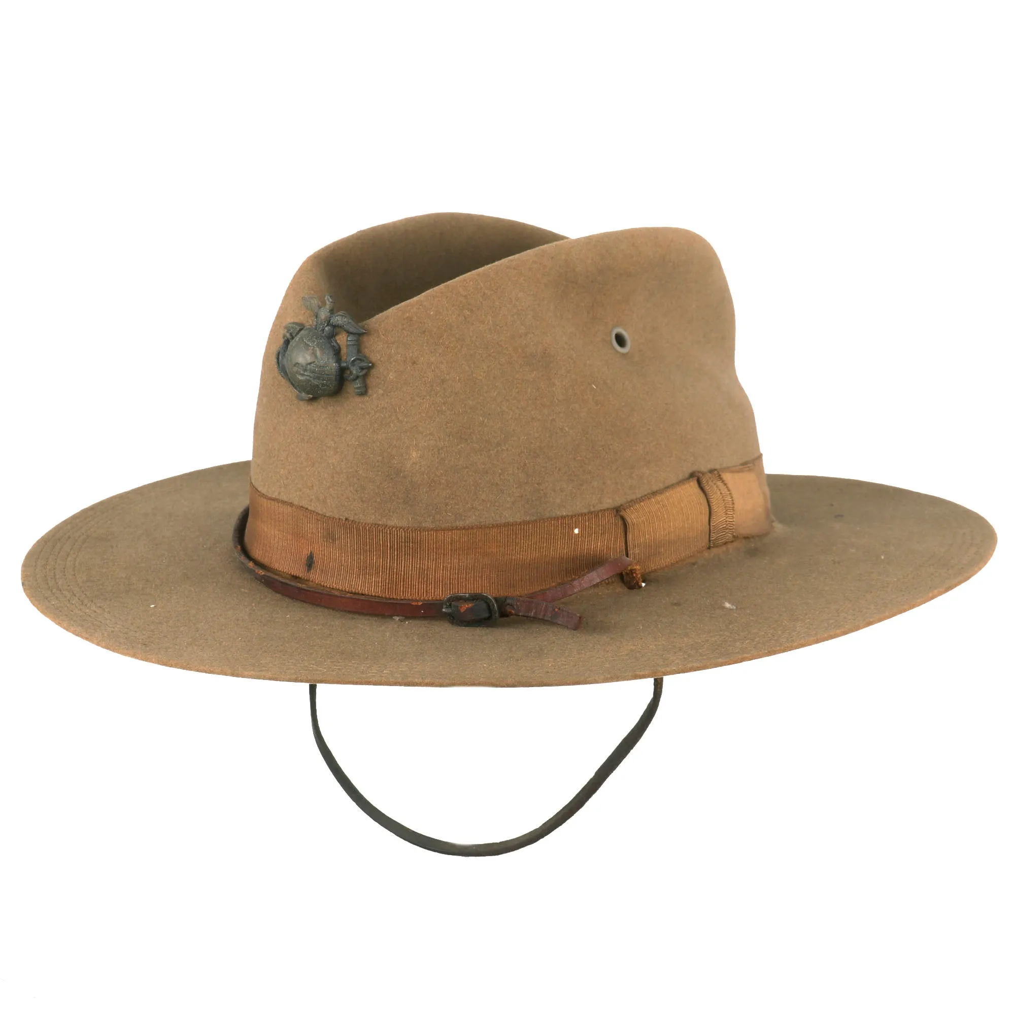 Original U.S. WWI Marine Corps M-1912 Campaign Hat with Early EGA Device & Chinstrap - Size 6⅞