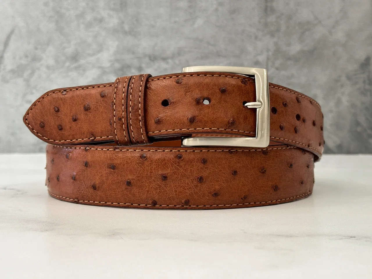 Ostrich Quill Belt: Cognac