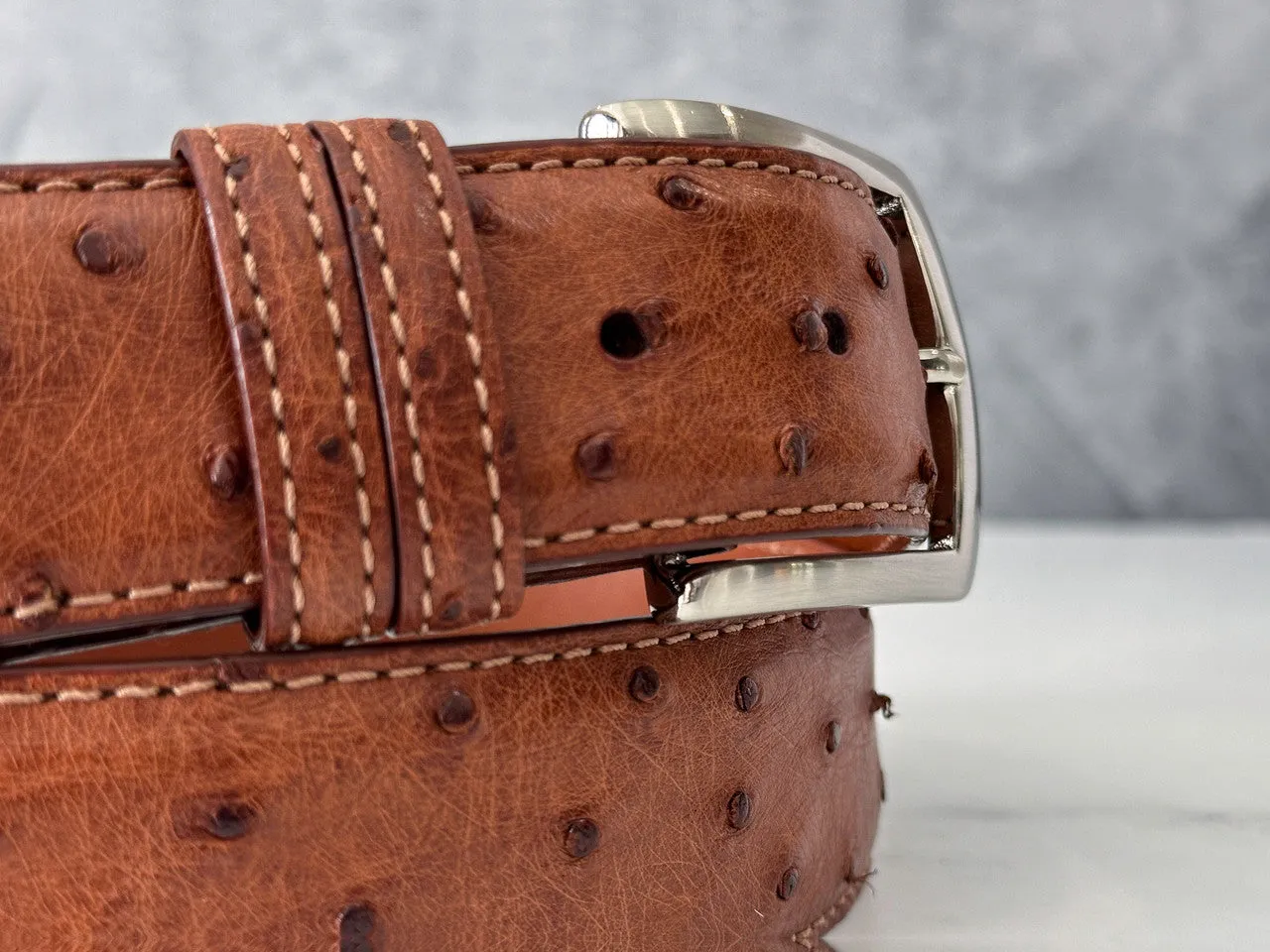 Ostrich Quill Belt: Cognac