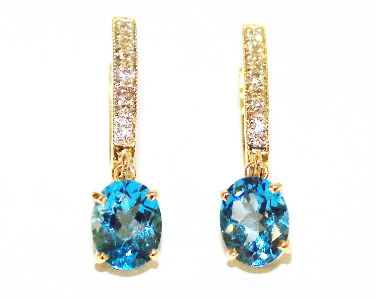 Oval Blue Topaz Diamond Hoop Drop Earring AD No. 1089