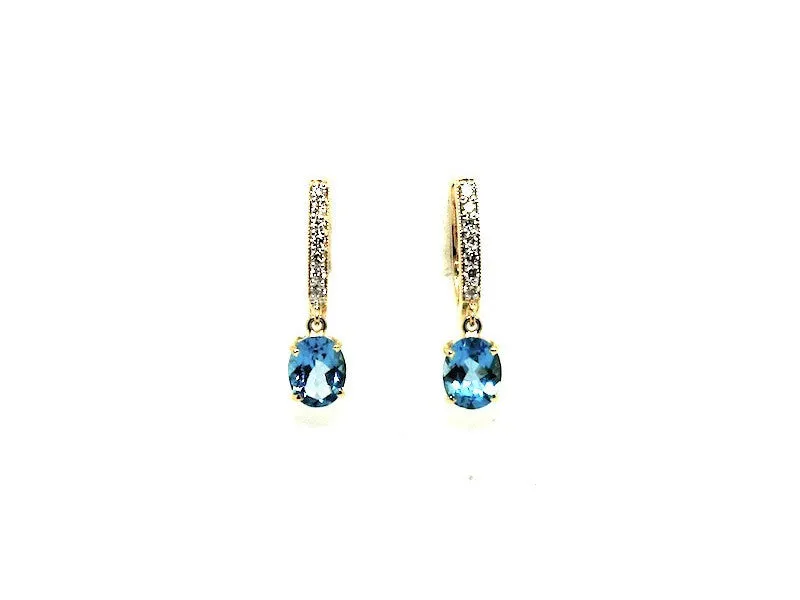 Oval Blue Topaz Diamond Hoop Drop Earring AD No. 1089