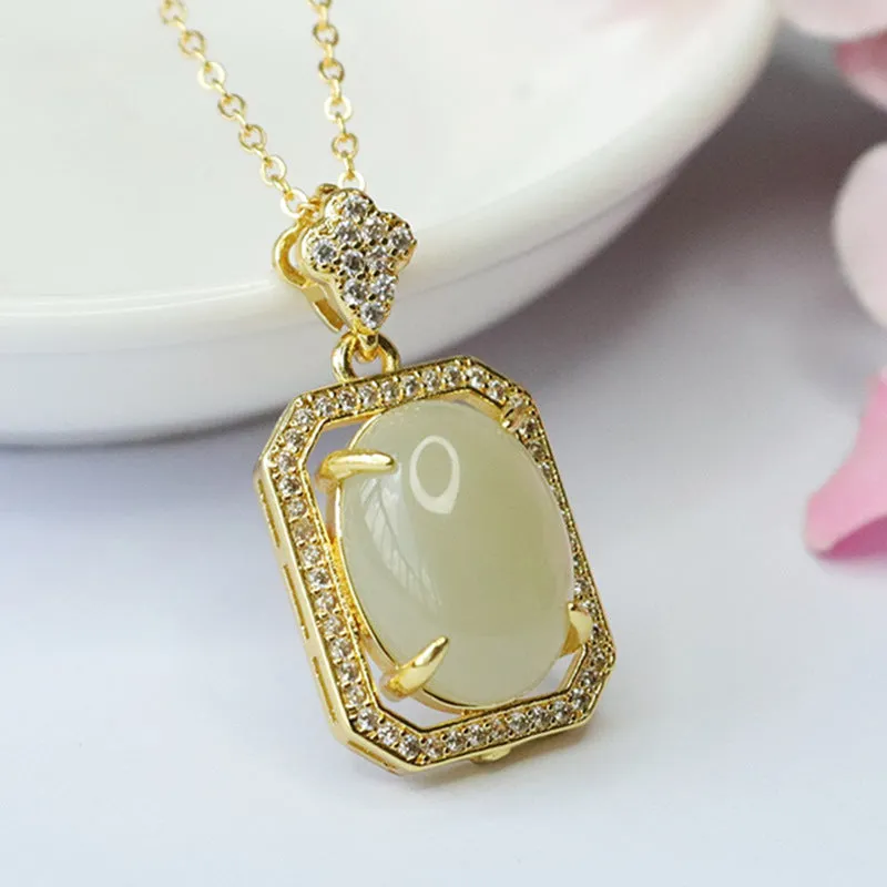 Oval Hotan Jade Pendant with Sparkling Zircon Accents