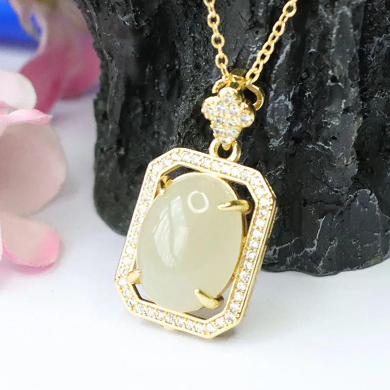 Oval Hotan Jade Pendant with Sparkling Zircon Accents