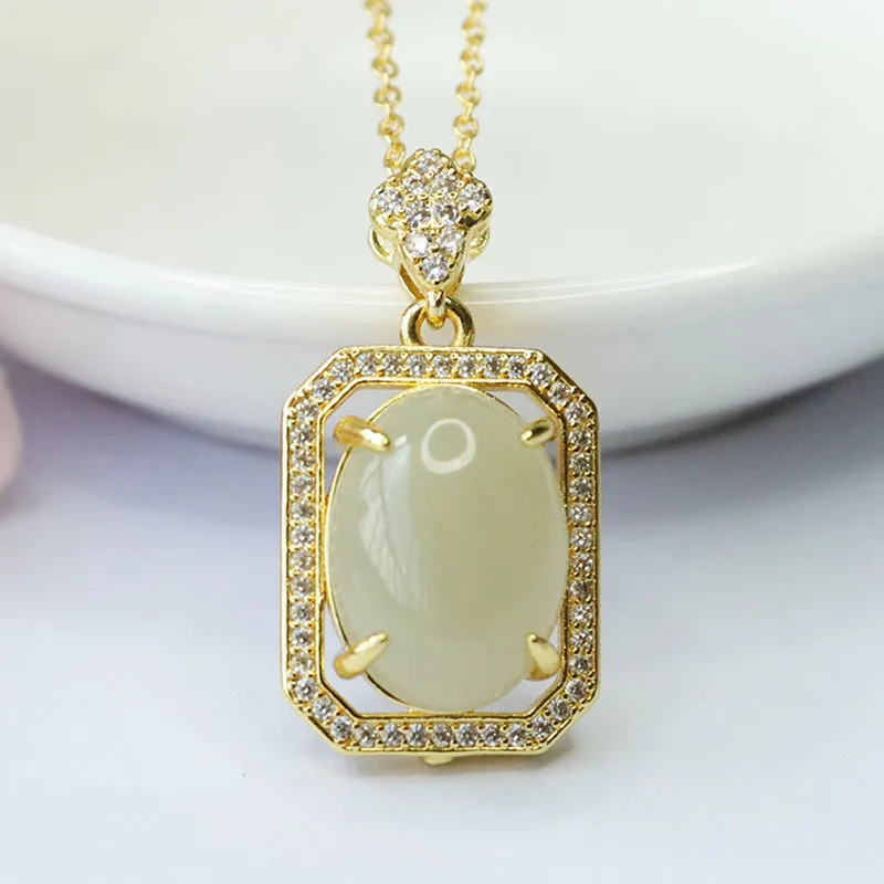 Oval Hotan Jade Pendant with Sparkling Zircon Accents