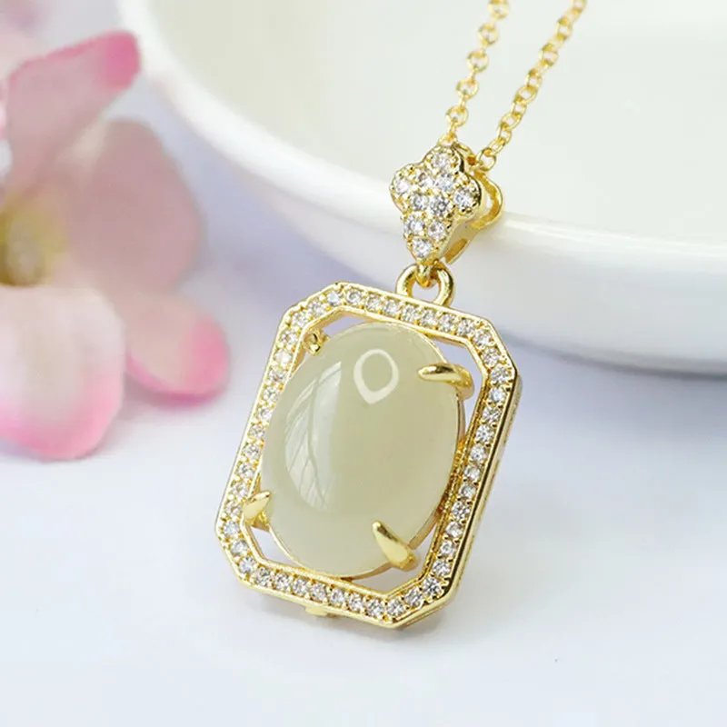 Oval Hotan Jade Pendant with Sparkling Zircon Accents