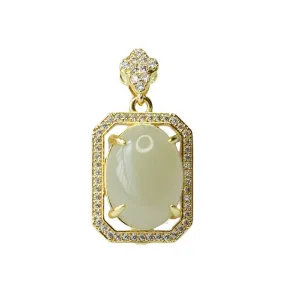 Oval Hotan Jade Pendant with Sparkling Zircon Accents