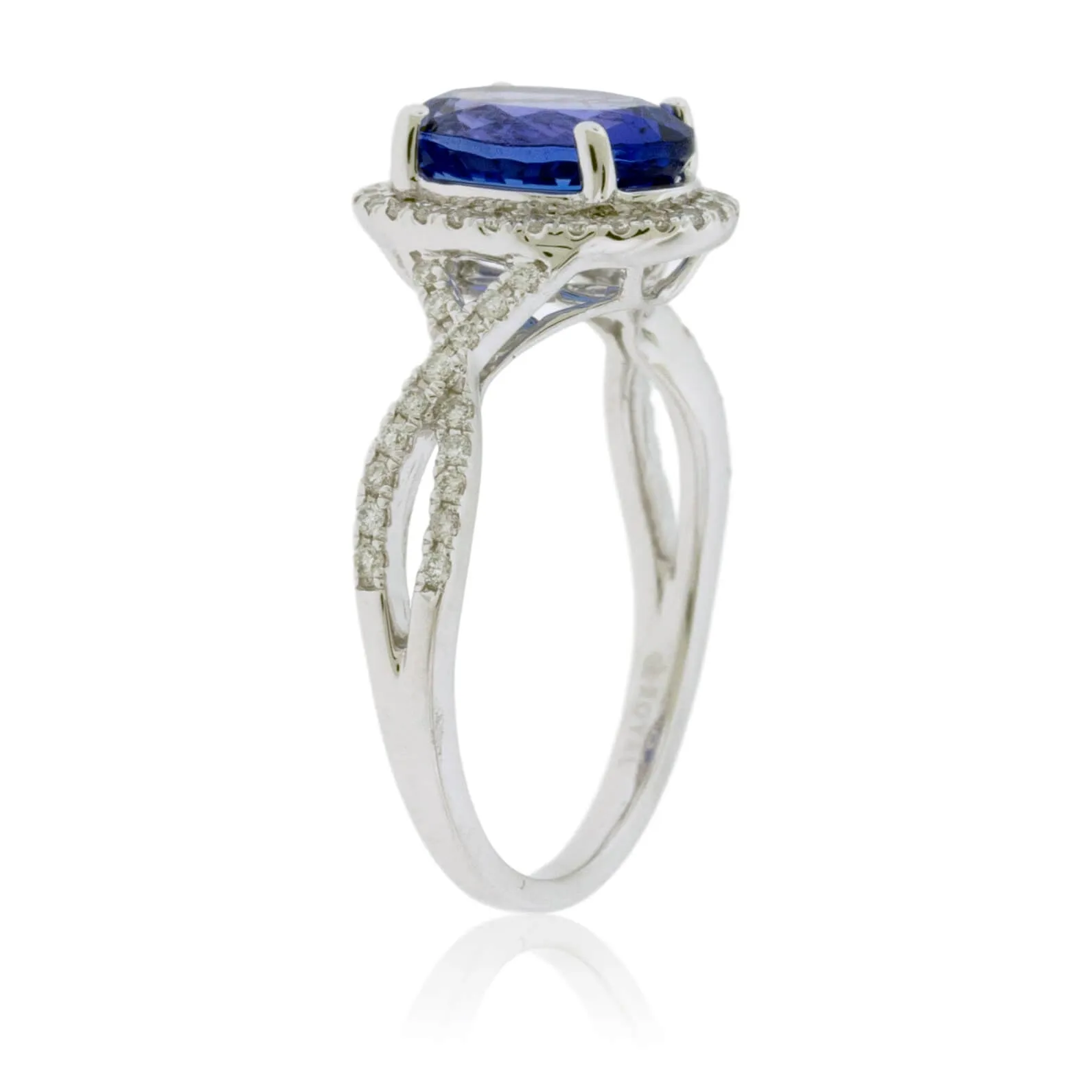 Oval Tanzanite & Diamond Halo Split Shank Ring