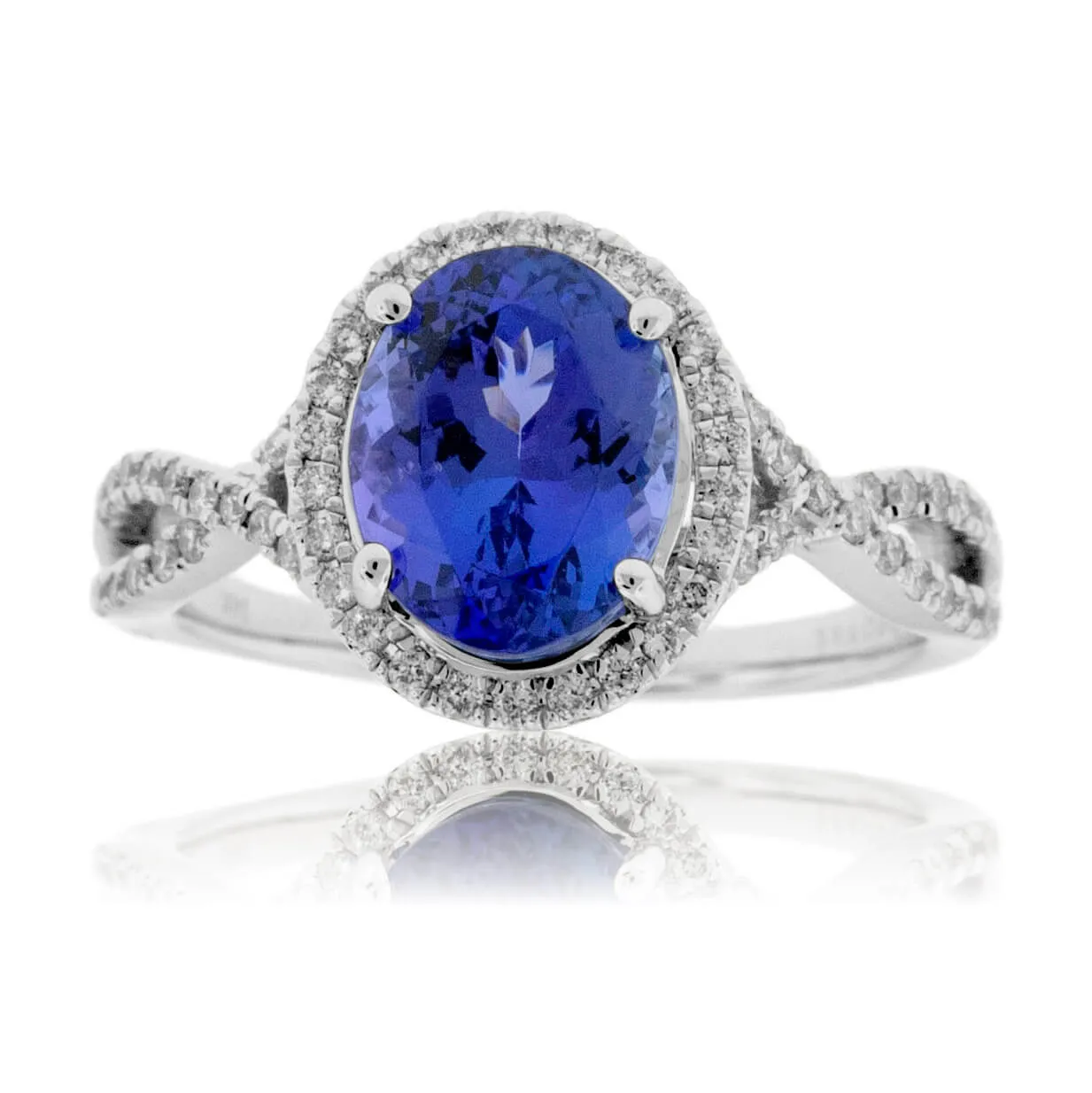 Oval Tanzanite & Diamond Halo Split Shank Ring