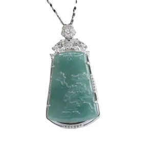 Planderful Collection Fortune's Favor Jadeite Landscape Pendant Necklace