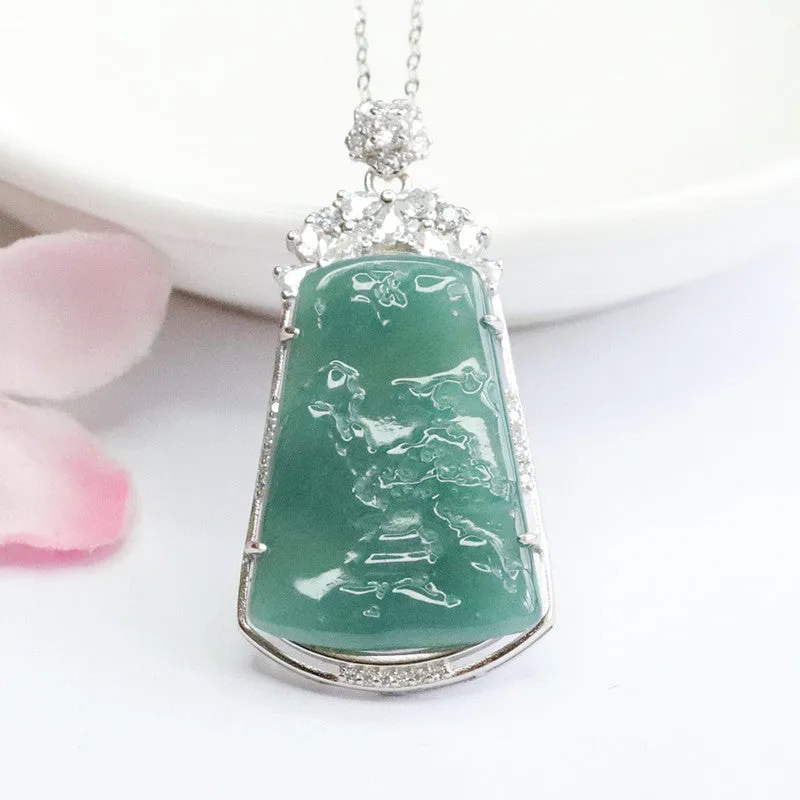 Planderful Collection Fortune's Favor Jadeite Landscape Pendant Necklace