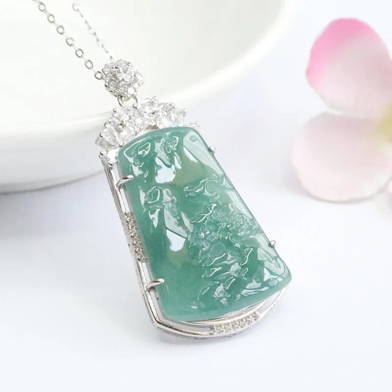 Planderful Collection Fortune's Favor Jadeite Landscape Pendant Necklace