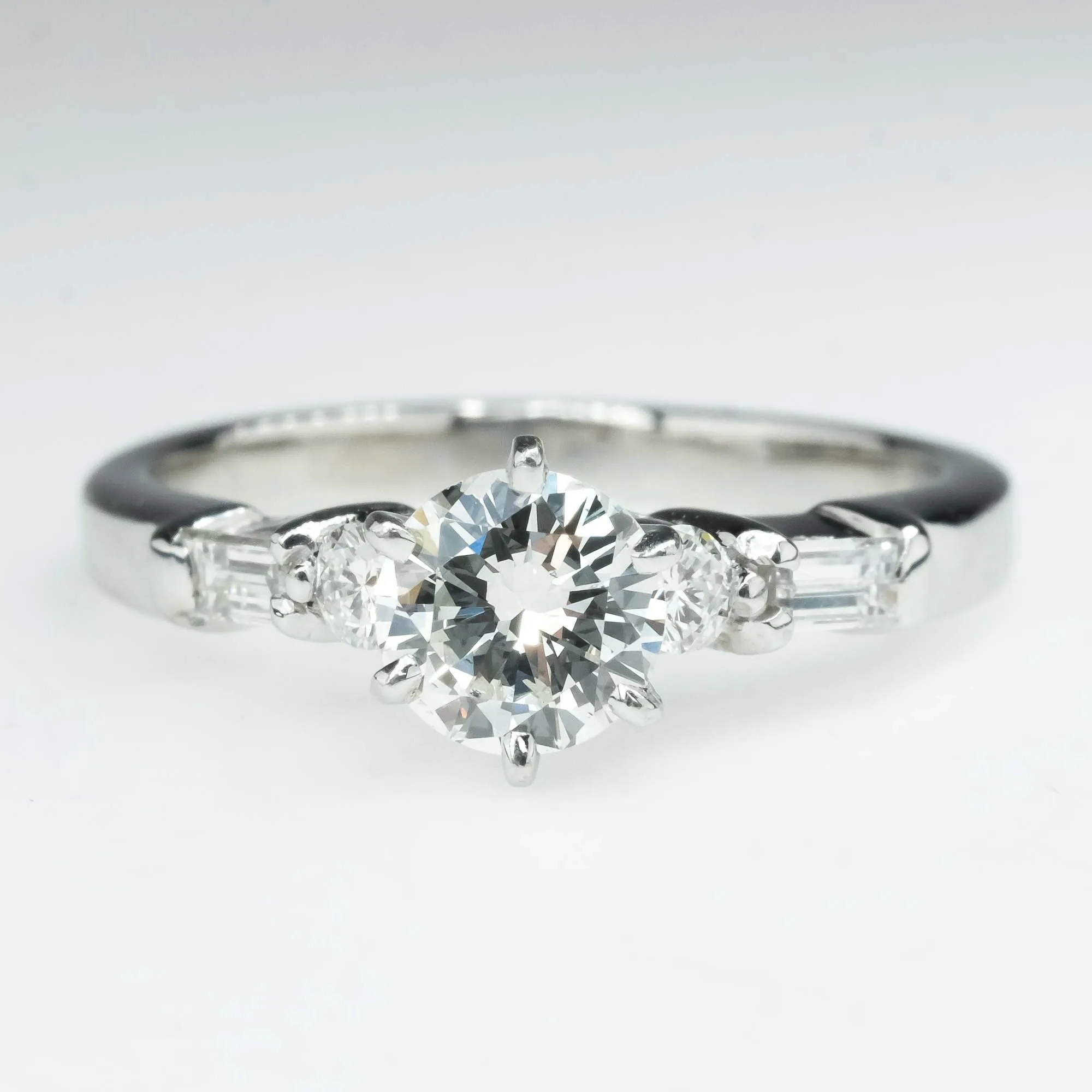 Platinum 0.90ctw Round Diamond with Side Accents Engagement Ring Size 6