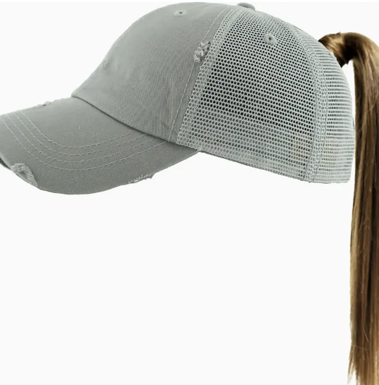 Ponytail Mesh Back Hat - Light Grey