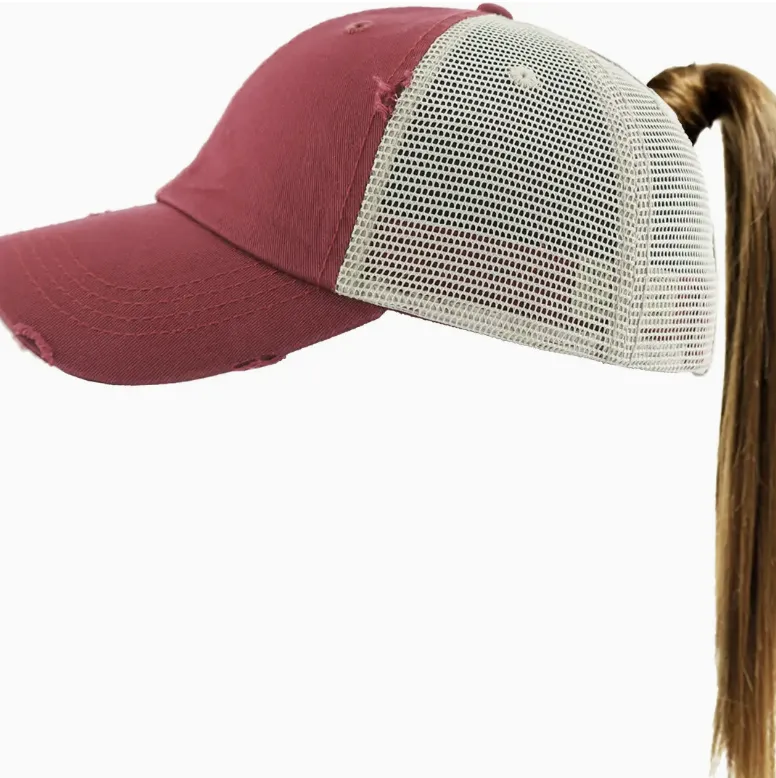 Ponytail Mesh Back Hat - Maroon