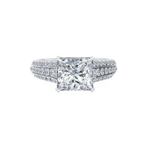 Princess Cut Center Diamond 3 Row Tapered Engagement Ring