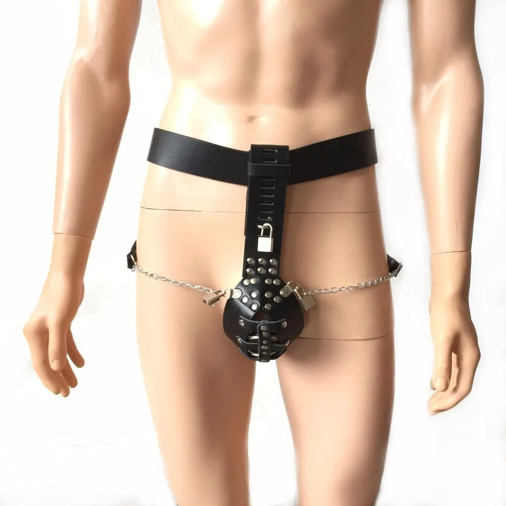 PU Leather Male Metal Bondage Chastity Belt