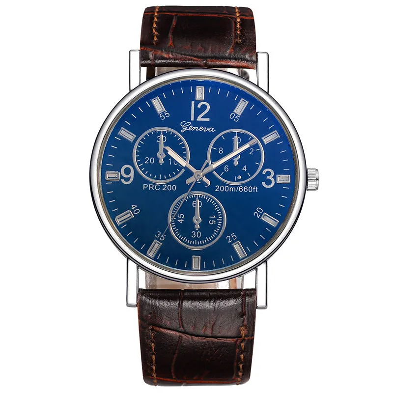 Quartz Watch Classic Fashion Men 'S Leather Belt Watch Three-Eye Blue Light Watch