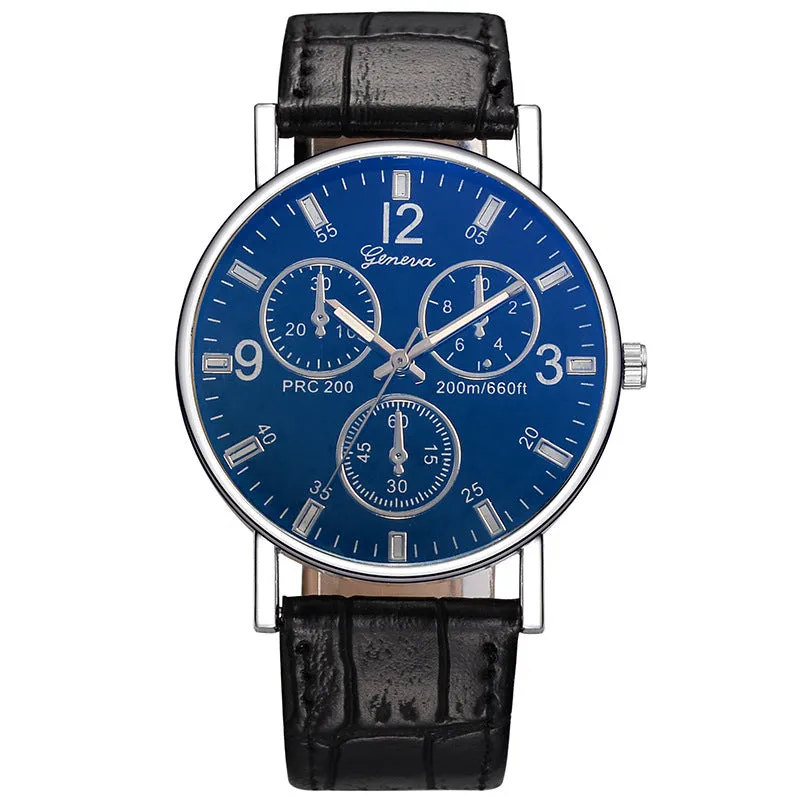 Quartz Watch Classic Fashion Men 'S Leather Belt Watch Three-Eye Blue Light Watch