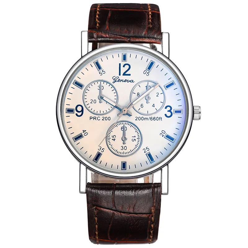 Quartz Watch Classic Fashion Men 'S Leather Belt Watch Three-Eye Blue Light Watch