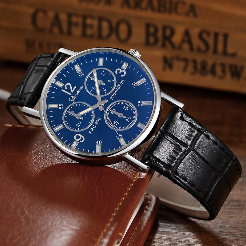 Quartz Watch Classic Fashion Men 'S Leather Belt Watch Three-Eye Blue Light Watch