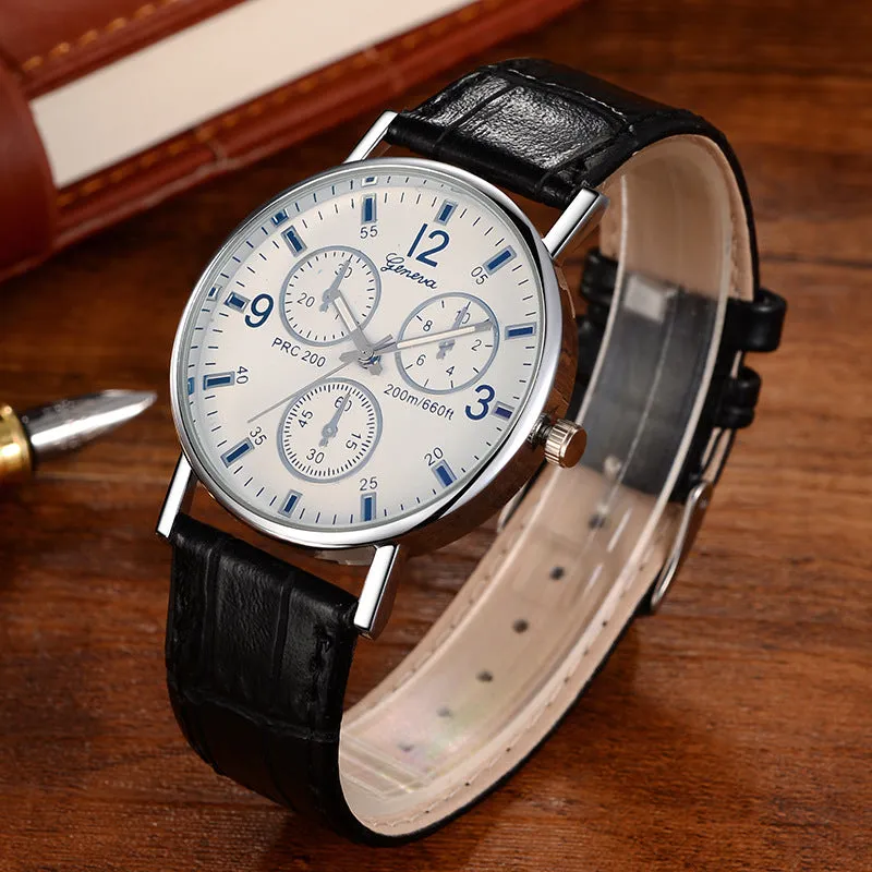 Quartz Watch Classic Fashion Men 'S Leather Belt Watch Three-Eye Blue Light Watch