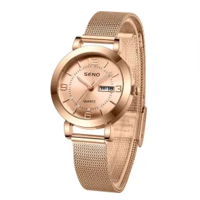 Quartz Watch Non-Mechanical Women's Watch Luminous Waterproof Double Calendar Female Student Steel Strap Watch